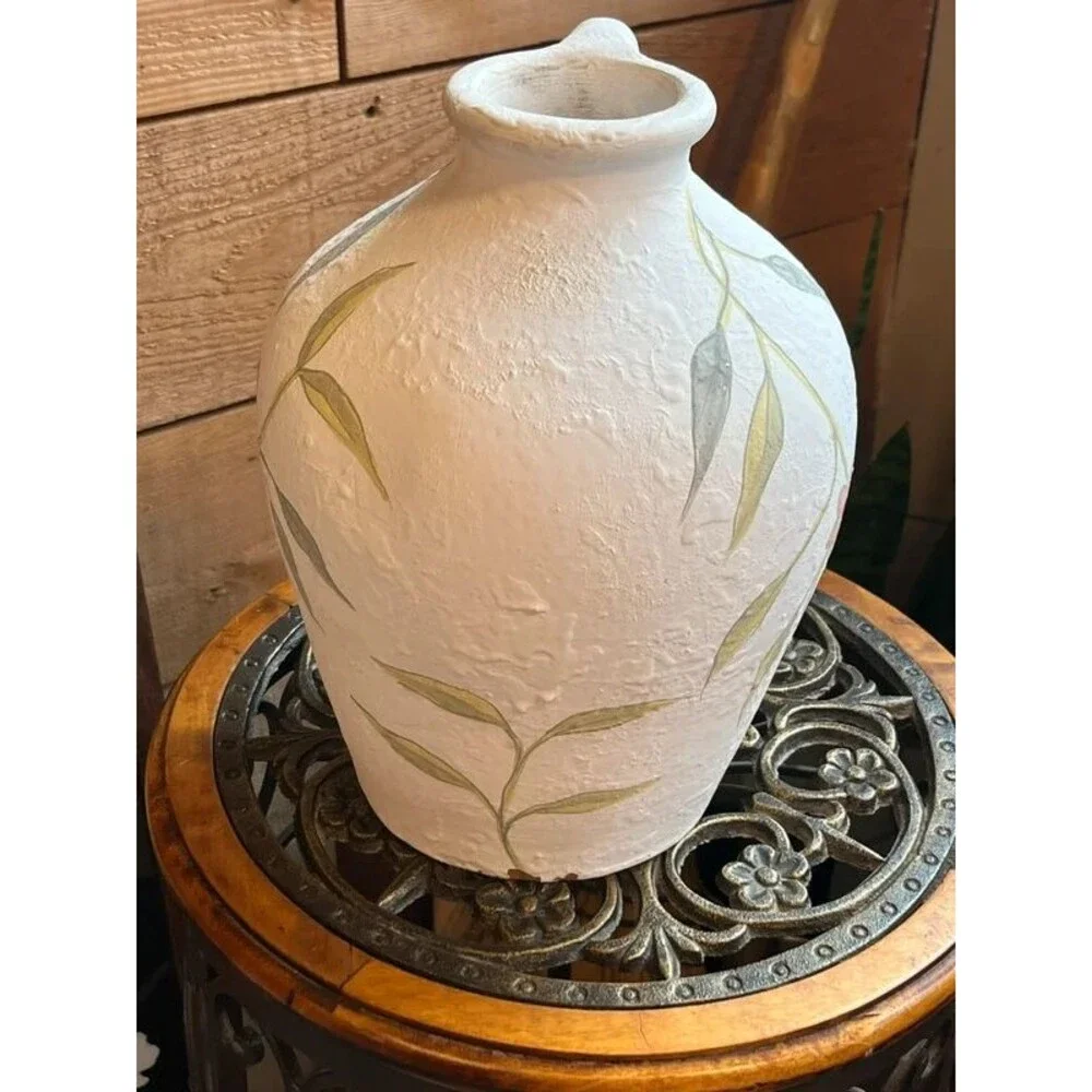 Handcrafted Terracotta Floral Jug Vase Farmhouse Cottagecore Vase | Textured